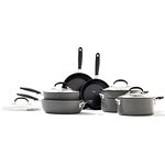 OXO Good Grips 10 Piece Cookware Pots and Pans Set, 3-Layered German Engineered Nonstick Coating, Stainless Steel Handle with Nonslip Silicone, Gray,Black