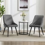 Finch Fox® Morris Velvet Dining Chair for Living Room, Bedroom, Home Office with Black Metal Legs in Dark Grey Color (Set of 2)