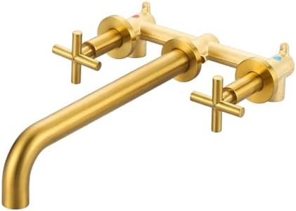 Wall Mount Tub Filler ARCORA Brushed Gold Bathtub Faucet Long Spout Reach, 2 Cross Handles Wall Mount Tub Faucet with Brass Rough in Valve Included