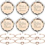 6 Pack Bridesmaid Gifts Set Include 1 Bride 1 Maid of Honor 4 Bridesmaid Pocket Compact Makeup Mirrors and 6 Pack Love Knot Bracelets for Bachelorette Party Bridesmaid Proposal Gifts. (champagne)