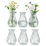 MyGift Small Glass Bud Vase, 5 Inch Decorative Flower Vases, Mini Vintage Style Centerpiece Vases with Diamond Faceted Design, Set of 6