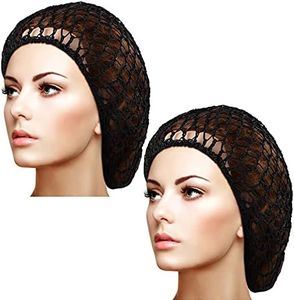 Waydress 2 Pieces Mesh Hair Net Rayon Knit Snood Women Crocheted Sleep Cap (Black)