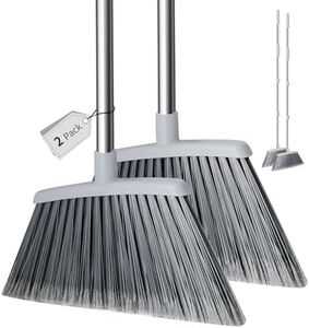 Heavy Duty Broom, Outdoor Brooms for Sweeping Indoor, Adjustable 55" Pet Hair Removal Broom for Floors Home Kitchen Garage Commercial Patio Industrial Snow (Pack of 2)