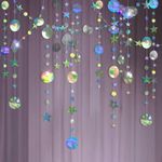 Holographic Rainbow Hanging Paper Garland,Glitter Circle Star Paper Decoration for Party(52 Ft/4 Pack)