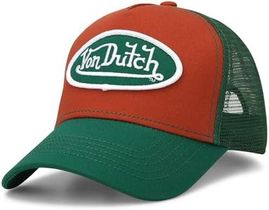 Von Dutch Unisex Trucker Hat - Curved Bill Mesh Back Retro Classic Colorblock Snapback Baseball Cap for Men and Women, Size One Size, Claystone Red