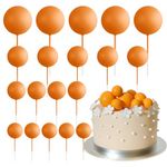 ASTARON 20 Pcs Ball Cake Topper Decorations Mini Balloons Cake Topper Sticks Orange Balls Cake Picks Cake Topper Balls Cake Decorations for Wedding Birthday Cake Decorations