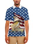 AOBUTE Mens Patriotic Polo Shirts July 4th American Flag Golf Activewear Tops, Stars & Eagle, Small