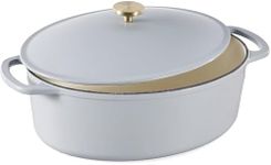 Best Choice Products Oval 7.5 Quart Enamel Cast-Iron Dutch Oven, Heavy-Duty Pre-Seasoned for Baking, Cooking w/Side Handles – French Gray