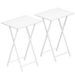 HOOBRO Side Table 2 Set, Folding Tables, TV Tray Table, Snack Table for Eating, Small Sofa End Laptop Drinks Coffee Table for Small Space, Living Room, Industrial, Metal Frame, White EWW25BZ01N1