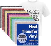 TECKWRAP Glitter 3D Puff Heat Transfer Vinyl, 15 Sheets 12"x10" Iron-on Vinyl Glitter HTV Perfect for Heat Press on T-Shirts, Clothes, Bags, Pillows and More, Compatible with Most Cutter Machines