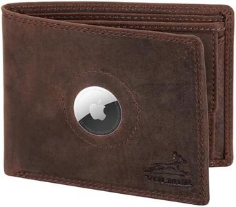 Fa.Volmer ® Cartera de piel para hombre con protección RFID, doble costura extraestable, 6 compartimentos para tarjetas de crédito, formato horizontal, Braun Airtag, schlanke Brieftasche, Clásico