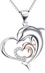 Angel caller Dolphin Necklace Gifts 925 Sterling Silver Eternal Love Heart Double Dolphins Pendant Necklace Jewelry for Women Mom Mother Daughter