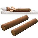 Wesiti 2 Pcs 47 x 7.48 in Long Bolster Round Body Pillow with Removable Washable Cover Memory Foam Roll Pillow Cylinder Bolsters for Back, Neck, Leg, Cervical Relief for Hugging Sleeping (Brown)