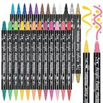 AOSUCO Acrylic Paint Pens: 24 Colours Dual Tip Acrylic Pens for Rock Painting, Wood, Pebbles, Glass, Ceramic, Stones, Fabric, Canvas, Craft, Waterproof Brush Pens, Acrylic Marker Pens Set