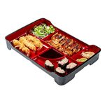 Restaurantware Bento Tek 14 x 9.1 x 2 Inch Compartment Lunch Plates 1 Japanese Style Adult Lunch Plate - with 5 Compartments Reusable Black & Red Plastic Separated Meal Plate for Hot & Cold Food