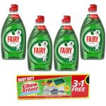 Fairy Liquid 320ml 4-Pack + 4 Elbow Grease Sponges | Multi-Surface Dishwashing Detergent & Heavy-Duty Scrubber Bundle | Tough on Grease, Kitchen Cleaning Essentials | Multipack!