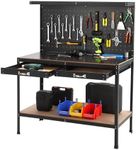 GarveeTech 61 Inch Workbench with Pegboard, Workbench Tool Storage Workshop Table with Drawers and Pegboard, 420lbs Weight Capacity