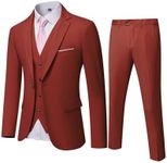 YND Men's Slim Fit 3 Piece Suit, One Button Jacket Vest Pants Set with Tie, Solid Party Wedding Dress Blazer, Tux Waistcoat and Trousers Brick Red