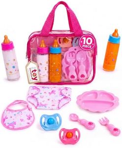BABESIDE Baby Doll Accessories, 10 Pcs Doll Diaper Bag with Magic Bottles