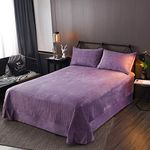 CXLT Crystal Velvet Bedspread Antistatic Quilted Quilt Super Soft Warm Living Room Bed Sheet Sofa Blanket Throw 3Pcs Antistatic Bedding Set Coverlets Pillowcase,Purple-250 * 270CM*1+48 * 74CM*2
