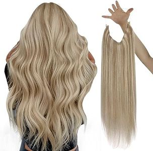 Sunny Hair Wire Hair Extensions Human Hair Invisible Wire Hair Extensions for Women Straight Hidden Hair Extensions with Adjustable Line Ash Blonde Highlights Golden Blonde 16Inch