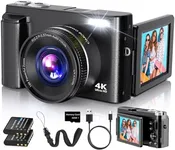 4K Digital Camera for Photography Autofocus, 2024 Latest 48MP Vlogging Camera for YouTube with SD Card, 2 Batteries, 3" 180°Flip Screen Compact Travel Camera for Teens with 16X Zoom, Anti-Shake,Black