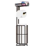 Toilet Paper Holder Stand, Free Standing Toilet Paper Holder with Shelf, Toilet Tissue Holder for Bathroom, Toilet Paper Stand with Storage and Dispenser for 3 Spare Rolls