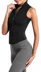 FEOYA Full Zip Sports Vest for Women Activewear Sleeveless Tops Yoga Workout Running Shirts Sleeveless Gym Tops Slim Fit Running Workout Gym Vest Activewear Athletic Tank Top Jogging Tshirt Black M