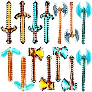 Cagemoga 14 Pcs Inflatable Pixel Axe Pickaxe Swords Jumbo Blow up Swords Pickaxe Hatchets for Kids Halloween Carnival Cosplay Birthday Swimming Pool Beach Party Supplies