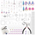 nuyikaso 200Pcs Crystal Suncatcher DIY Making Kits Chain Rainbow Star Sun Moon Pendants Hanging Ornament Drop Prism for Windows Room Car Garden Party Wedding Decor Silver