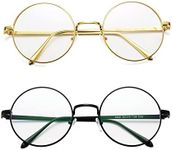 Pro Acme Retro Round Metal Frame Clear Lens Glasses Non-Prescription(Gold+Black Frame/Clear Lens 2pcs)