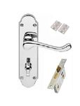 Golden Grace Epsom Design Victorian Shaped Backplate Scroll Style Bathroom Door Handle 170mm X 40mm Polished Chrome with Bathroom Mortise Lock Set with 1 pPair of 3" Hinges