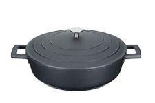 MasterClass Shallow Casserole Dish with Lid 4L/28 cm, Lightweight Cast Aluminium, Induction Hob and Oven Safe, Black