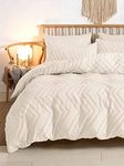 Nanko Queen Comforter Set Beige Tufted Jacquard Boho Soft Shabby Chic Reversible Down Alternative Microfiber Bedding - All Season Duvet Bohemia Farmhouse Bed Sets Women Men Size 88 x 90 3pc, Cream Tan