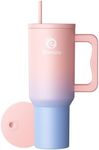 Enerjoy 40 oz Insulated Tumbler with Handle and Straw Lid, Stainless Steel Tumbler Cups, Reusable Insulated Mug, Double Vacuum Water Bottle for Water, Iced Tea or Coffee(Pinkish Blue)