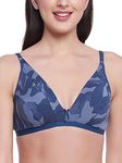 Clovia Women's Cotton Non-Padded Non-Wired Demi Cup Camouflage Print Plunge Bra (BR1595V03_Blue_32D)