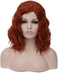 BUFASHION 14" Women Short Orange Red Kinky Straight Cosplay Synthetic Wigs With Air Bangs 46 Colors Available (Orange Red)