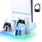 Mcbazel PS5 Wall Mount Kit with Charging Station, RGB Wall Mount Bracket Stand with Headphone Hanger Accessories for PS5 Pro/PS5/PS5 Slim Disc & Digital(RGB light app control)