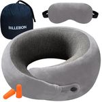 Billebon Ultrasoft Memory Foam Neck Pillow for Travel, Lightweight Comfortable & Breathable Cover, Airplane Travel Pillow Combo with Premium Eye Mask and Carry Bag. (Grey)