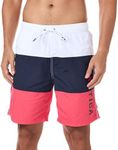 Nautica Men's Quick Dry Classic Logo Tri-Block Series Swim Trunk, Melon Berry, S