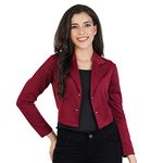 AOL Women's Regular Fit Cropped Open Neck Blazer/Coat/Shrug/Jacket (Maroon, Large)