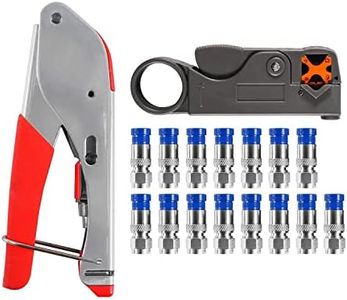 Aribrnten Coax Cable Crimper Kit Tool Coaxial Compression Tool Kit for RG6 RG59 with 15Pcs F RG6 RG59 Connectors