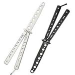 2Pcs Butterfly Trainer, Stainless Steel Practice Training Tool for Beginners Practicing Flipping Tricks and Fancy Action, 100% Safe, Black and Silver