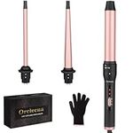 Curling Wand 3 in 1 Mermaid Hair Curler Ceramic Curling Tongs Iron Set for Long Thick Thin Hair Interchangeable Barrels Beach Waves Styling Tools with Glove (Rose Gold)