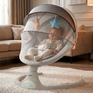 Baybee Electric Baby Swing with Adjustable Speed & Soothing Music | Baby Relaxing Swing Jhula with Mosquito Net, Safety Belt & Removable Toy | Rocking Function Cradle for New Born Babies (Grey)