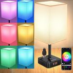 cozoo Bluetooth/WiFi RGB & USB Bedside Table Lamp with 3 USB Charging Ports and 2 Outlets Power Strip, LED Light Bulb Dimmable, Music Sync RGB Color Changing Light for Party Home/Bedroom/Living Room