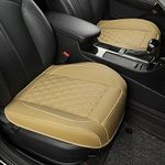 Vankerful 2 Pack Leather Front Car Seat Covers,Bottom Seat Covers for Cars,Driver Car Seat Cushion Cover,Luxury Seat Protectors,Waterproof,for Most Vehicles,Sedan,Truck,SUV(Beige)