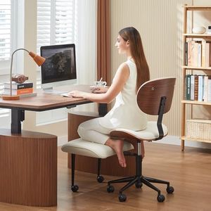 Bestier Meditation Chair with Wider Bentwood Back Support, Ergonomic Cross Legged Office Chair for Adults up to 300 lbs, 360° Swivel Adjustable Height for Multi Position (Contemporary Bentwood, White)