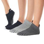 toesox Yoga Socks – Low Rise Full Toe 3 Pack, Black, Heather & Charcoal, SM