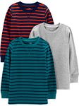 Simple Joys by Carter's Boys' 3-Pack Thermal Long Sleeve Shirts, Grey Heather/Navy Stripes/Teal Green, 5-6 Years (Pack of 3)